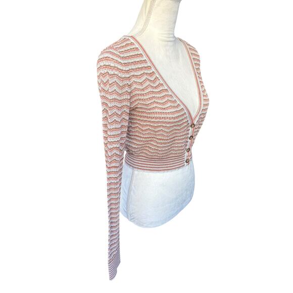 INTERMIX Y2K Brown Tan White Mona Knit Pointelle Cropped Cardigan Sweater - S - Picture 3 of 7